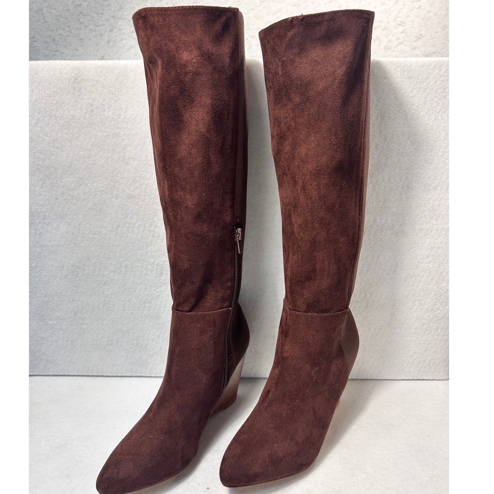 Charles by Charles David Easel Brown Suede Wedge Knee High Boots 7.5M Pointed